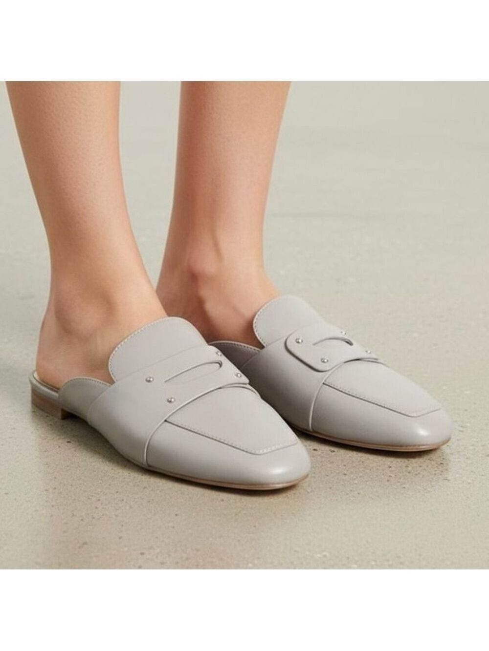 Louise et Cie LO-CHARRIET Light Gray Leather Loafer Mules Minimalist - Size 8M